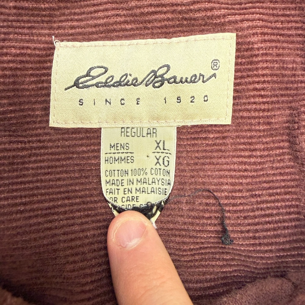 VTG Eddie Bauer Corduroy Shirt Mens XL Brown Heavy Cotton Workshirt Oversized - Picture 5 of 9